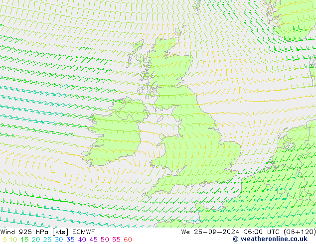 Vento 925 hPa ECMWF mer 25.09.2024 06 UTC