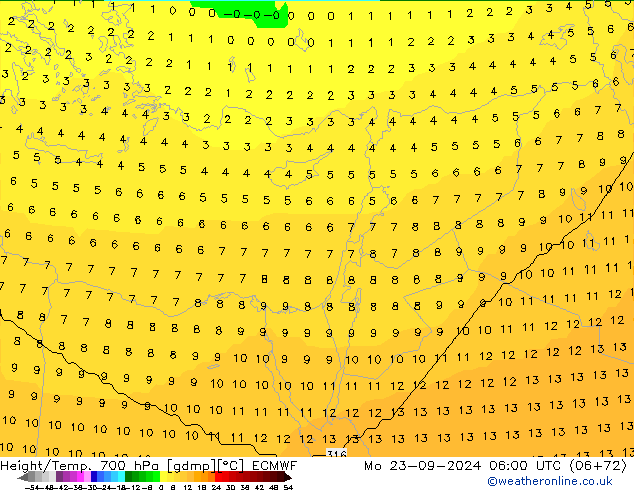 Height/Temp. 700 гПа ECMWF пн 23.09.2024 06 UTC