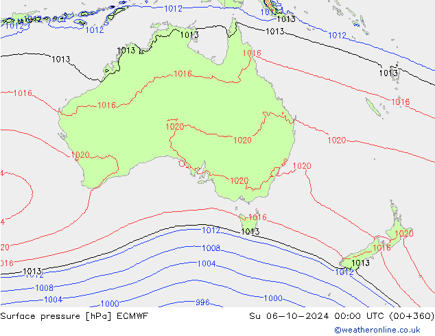 Surface pressure ECMWF Su 06.10.2024 00 UTC