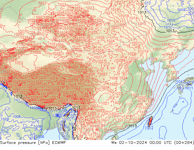 Surface pressure ECMWF We 02.10.2024 00 UTC