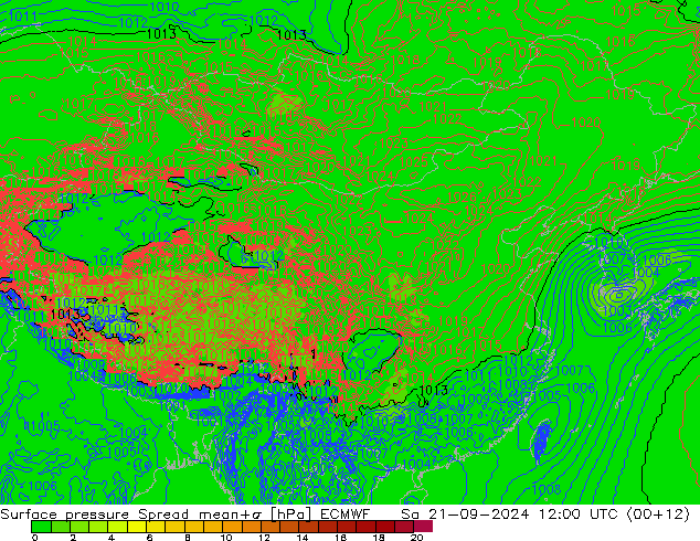 地面气压 Spread ECMWF 星期六 21.09.2024 12 UTC