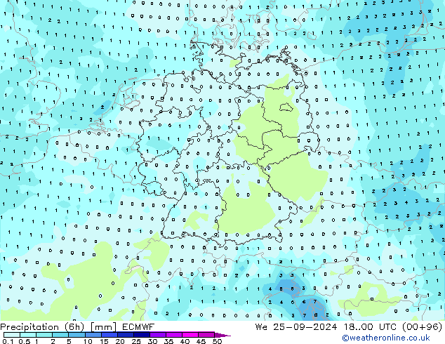 降水量 (6h) ECMWF 星期三 25.09.2024 00 UTC
