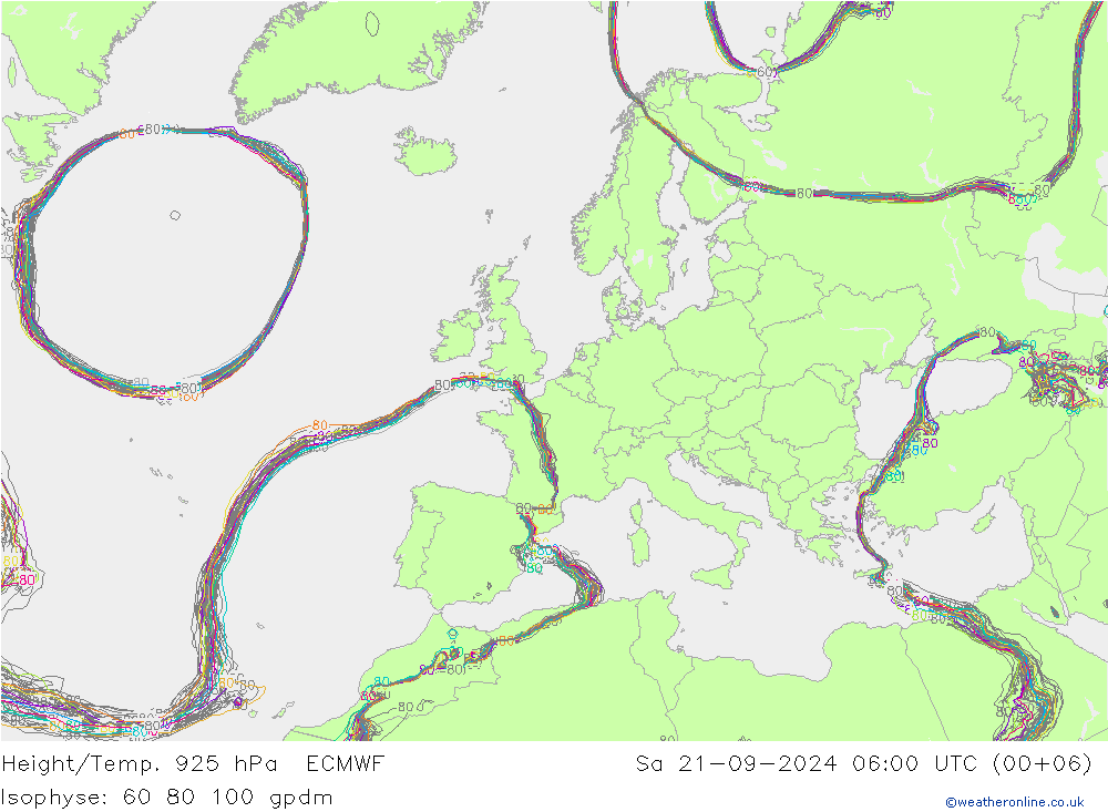 Height/Temp. 925 hPa ECMWF 星期六 21.09.2024 06 UTC