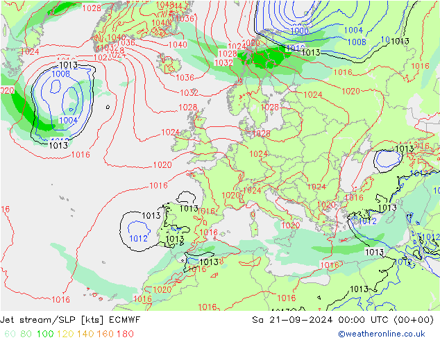 高速氣流/地面气压 ECMWF 星期六 21.09.2024 00 UTC