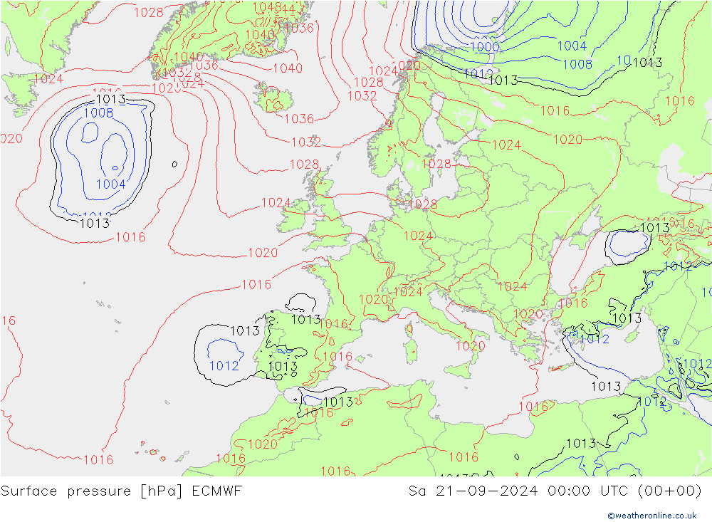 地面气压 ECMWF 星期六 21.09.2024 00 UTC