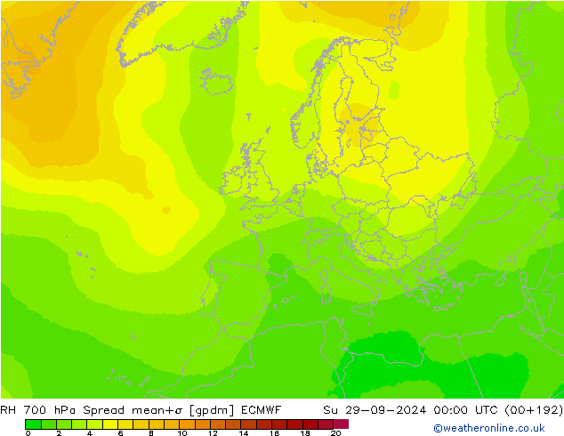 RH 700 hPa Spread ECMWF So 29.09.2024 00 UTC