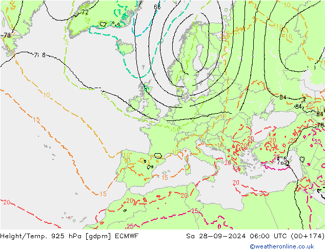 Height/Temp. 925 hPa ECMWF Sa 28.09.2024 06 UTC