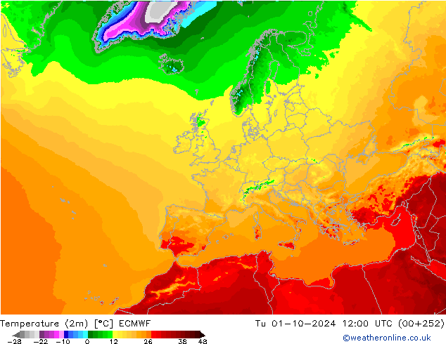 温度图 ECMWF 星期二 01.10.2024 12 UTC