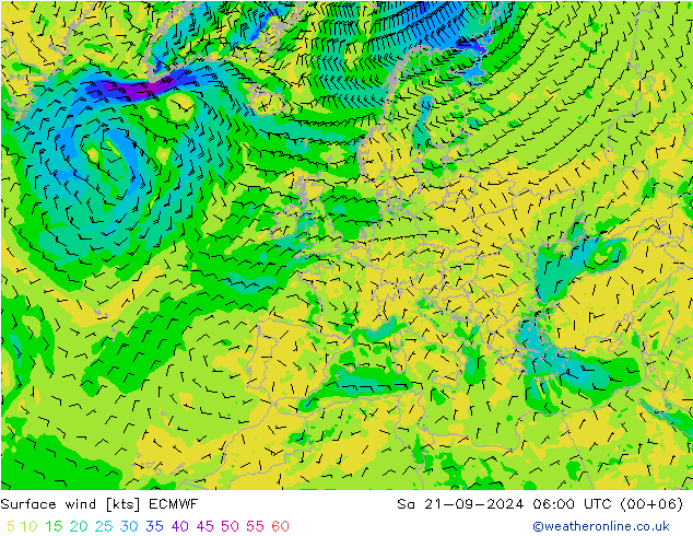 Viento 10 m ECMWF sáb 21.09.2024 06 UTC