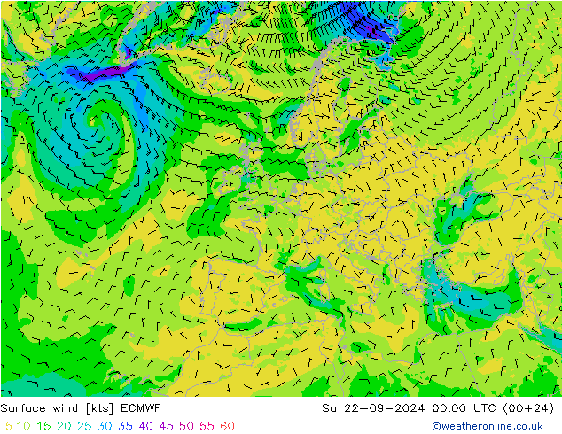 风 10 米 ECMWF 星期日 22.09.2024 00 UTC