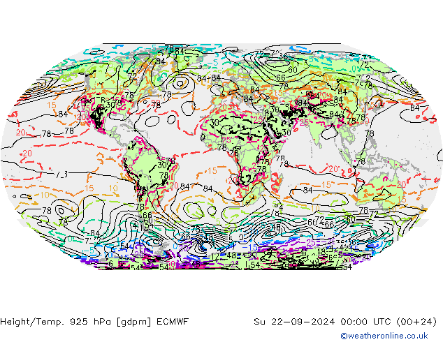 Height/Temp. 925 hPa ECMWF 星期日 22.09.2024 00 UTC