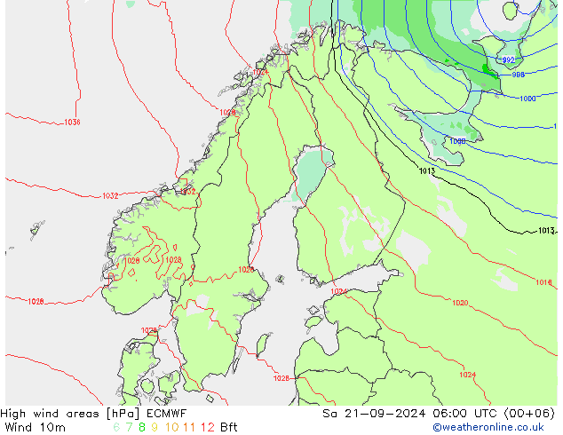 High wind areas ECMWF sáb 21.09.2024 06 UTC