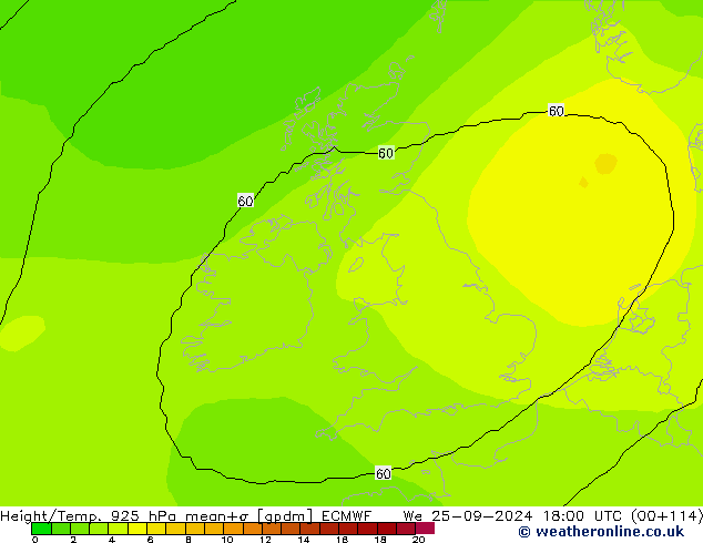 Height/Temp. 925 гПа ECMWF ср 25.09.2024 18 UTC