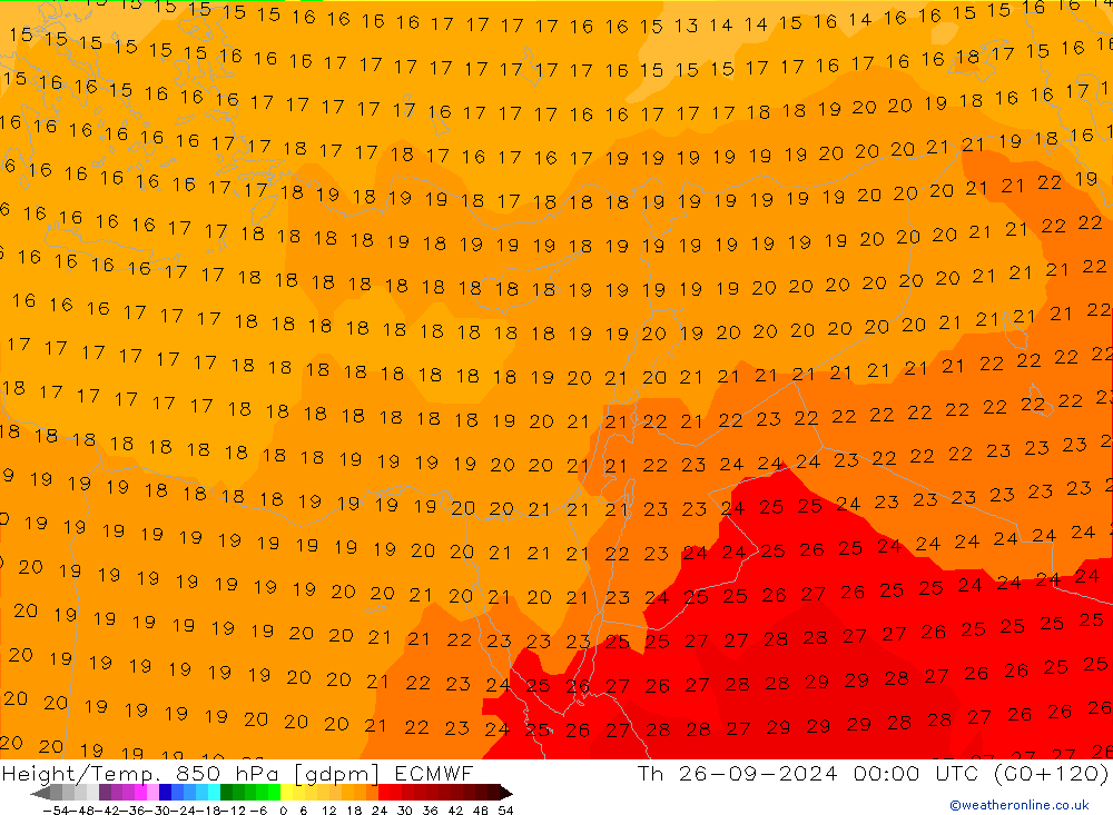 Height/Temp. 850 гПа ECMWF чт 26.09.2024 00 UTC