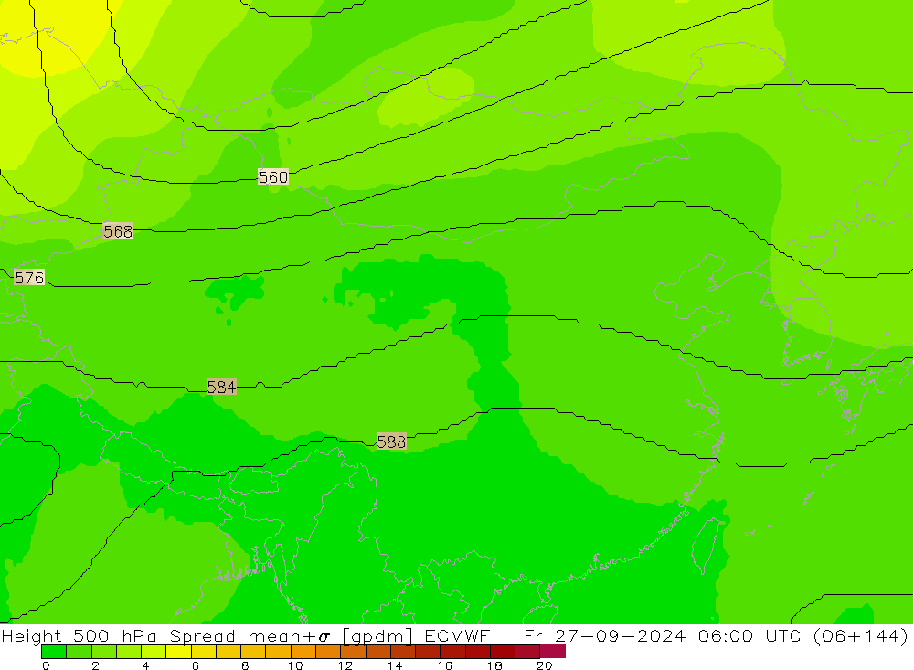 Height 500 hPa Spread ECMWF Fr 27.09.2024 06 UTC