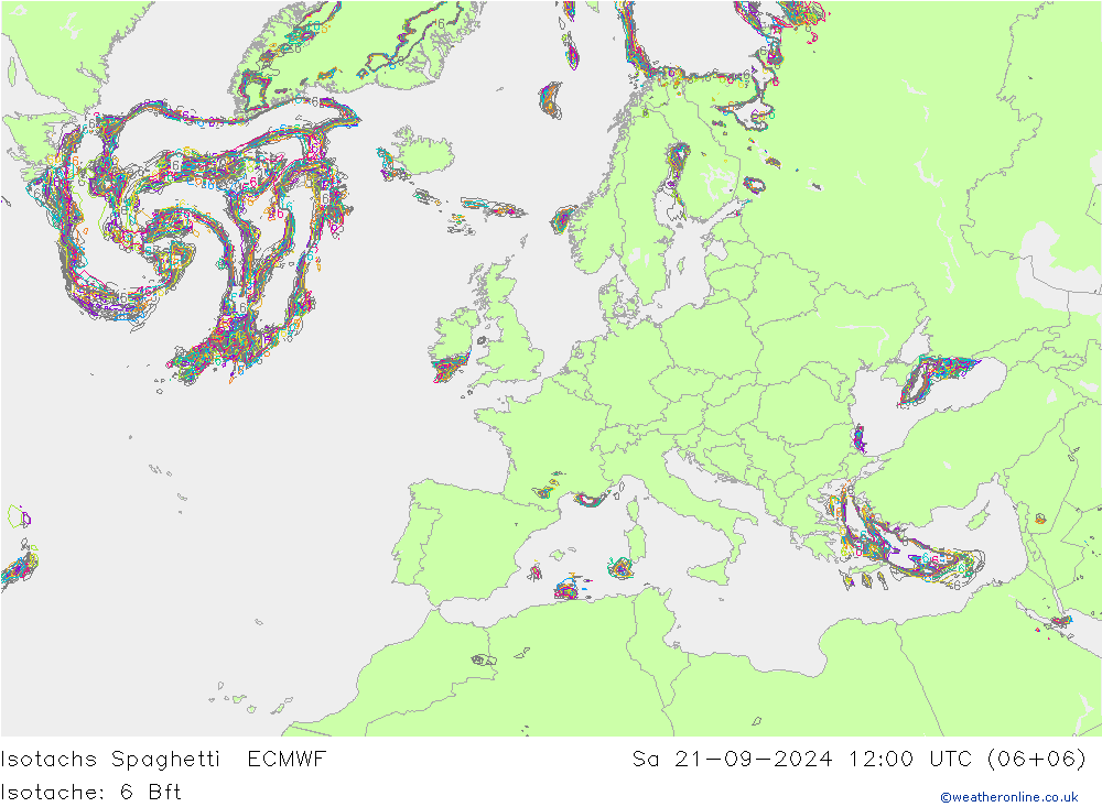 Isotachen Spaghetti ECMWF Sa 21.09.2024 12 UTC