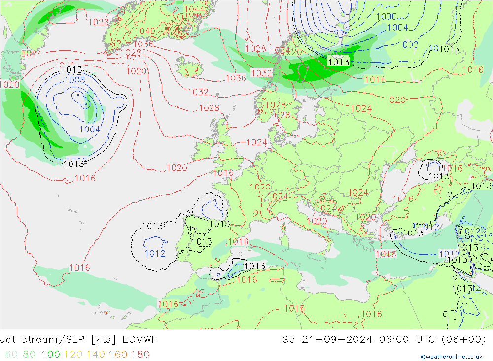 高速氣流/地面气压 ECMWF 星期六 21.09.2024 06 UTC