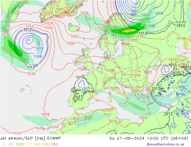 高速氣流/地面气压 ECMWF 星期六 21.09.2024 12 UTC