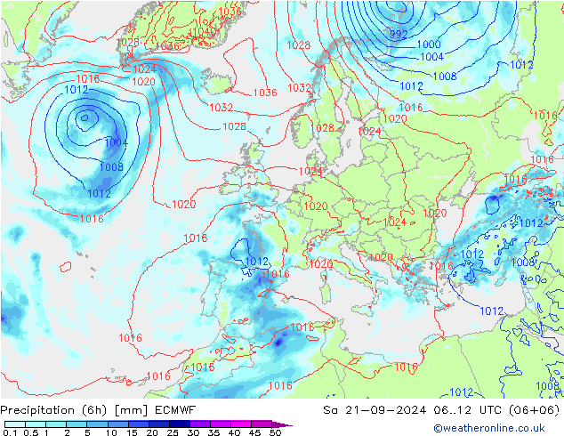 降水量 (6h) ECMWF 星期六 21.09.2024 12 UTC