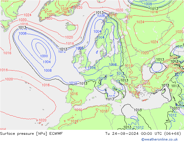 Luchtdruk (Grond) ECMWF di 24.09.2024 00 UTC