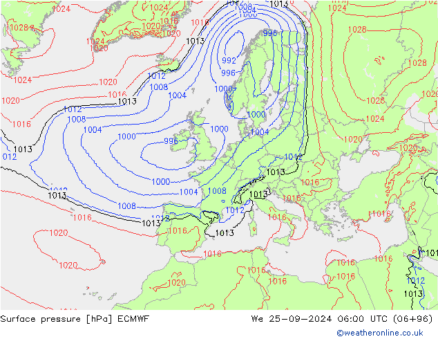 地面气压 ECMWF 星期三 25.09.2024 06 UTC