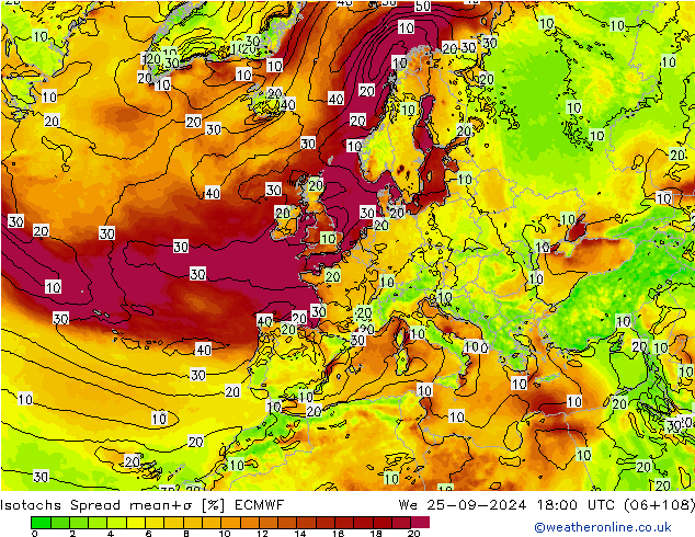 Isotachen Spread ECMWF Mi 25.09.2024 18 UTC