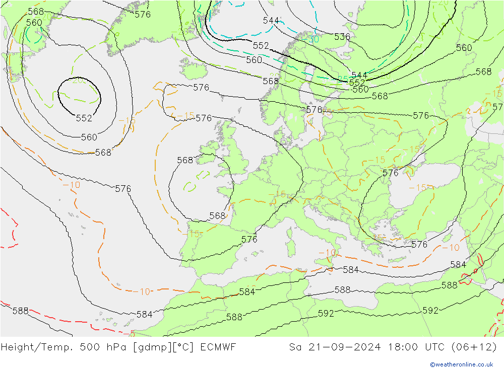 Geop./Temp. 500 hPa ECMWF sáb 21.09.2024 18 UTC