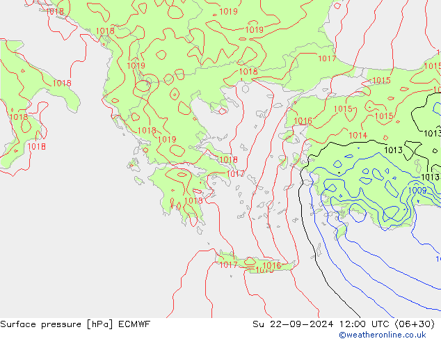 Atmosférický tlak ECMWF Ne 22.09.2024 12 UTC