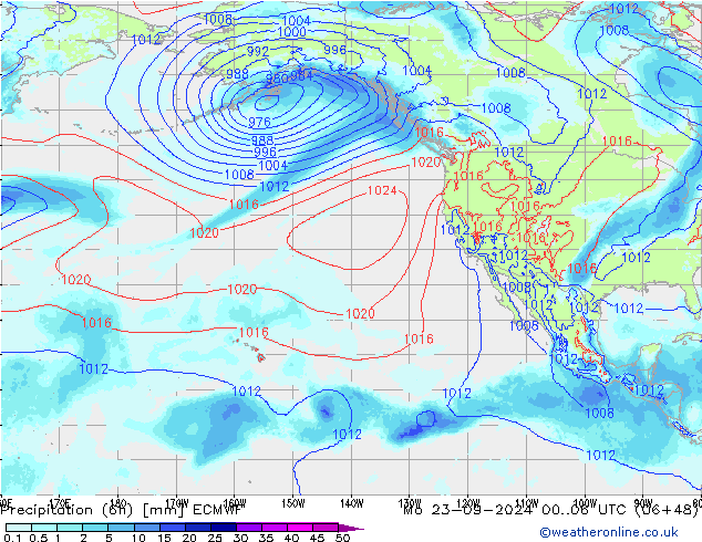 Precipitation (6h) ECMWF Mo 23.09.2024 06 UTC