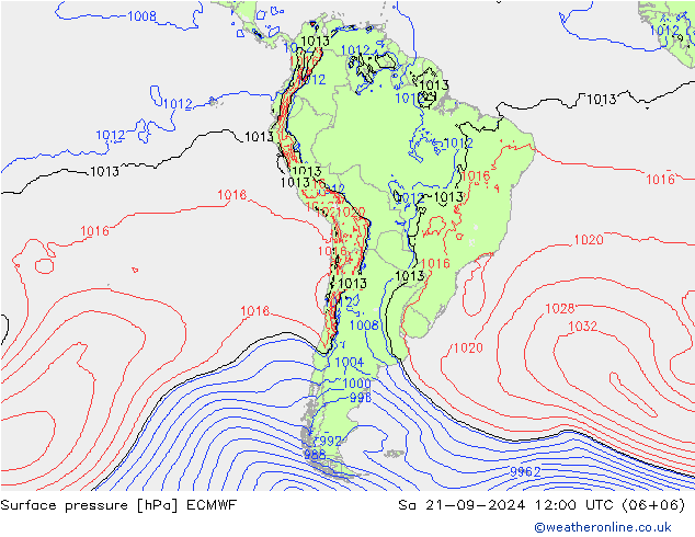 地面气压 ECMWF 星期六 21.09.2024 12 UTC