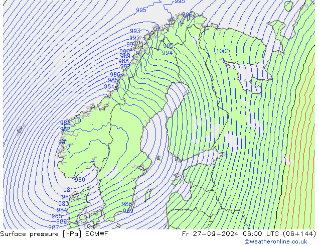 地面气压 ECMWF 星期五 27.09.2024 06 UTC