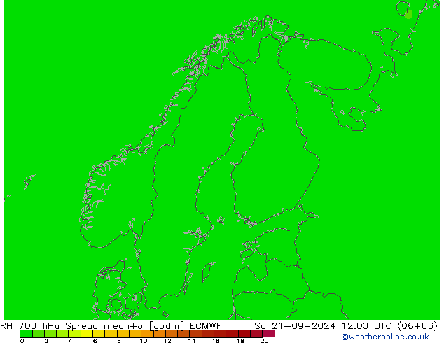 RH 700 hPa Spread ECMWF 星期六 21.09.2024 12 UTC