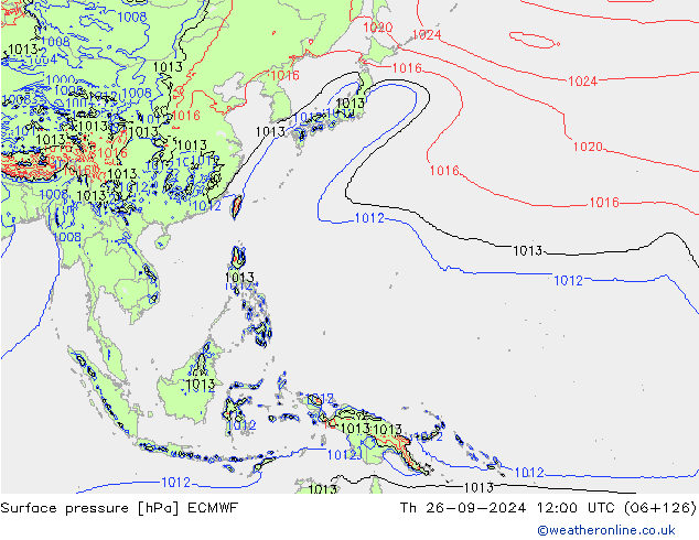 Atmosférický tlak ECMWF Čt 26.09.2024 12 UTC