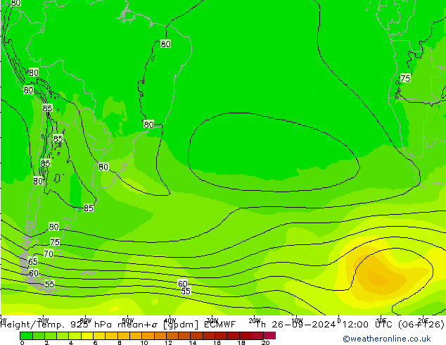 Hoogte/Temp. 925 hPa ECMWF do 26.09.2024 12 UTC