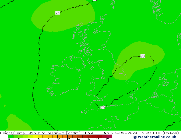 Height/Temp. 925 hPa ECMWF Mo 23.09.2024 12 UTC