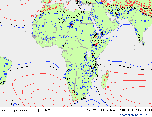 Surface pressure ECMWF Sa 28.09.2024 18 UTC