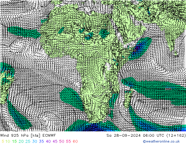 Wind 925 hPa ECMWF za 28.09.2024 06 UTC