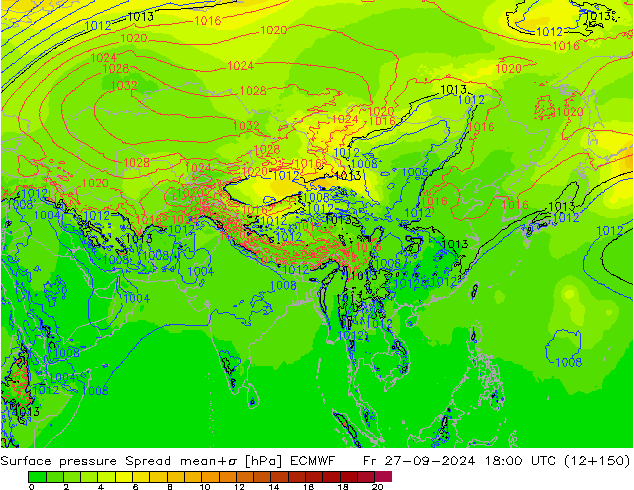 приземное давление Spread ECMWF пт 27.09.2024 18 UTC