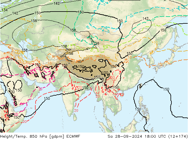 Height/Temp. 850 гПа ECMWF сб 28.09.2024 18 UTC