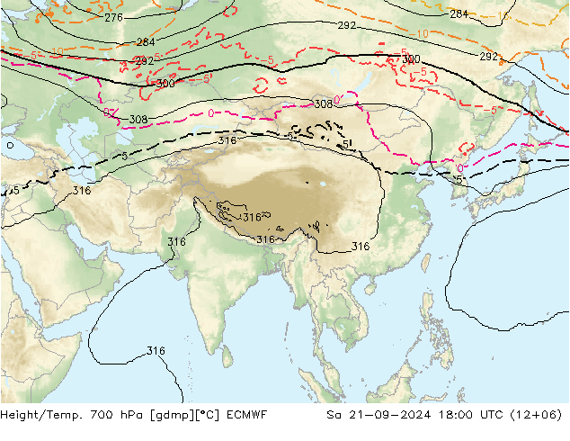 Height/Temp. 700 hPa ECMWF Sa 21.09.2024 18 UTC