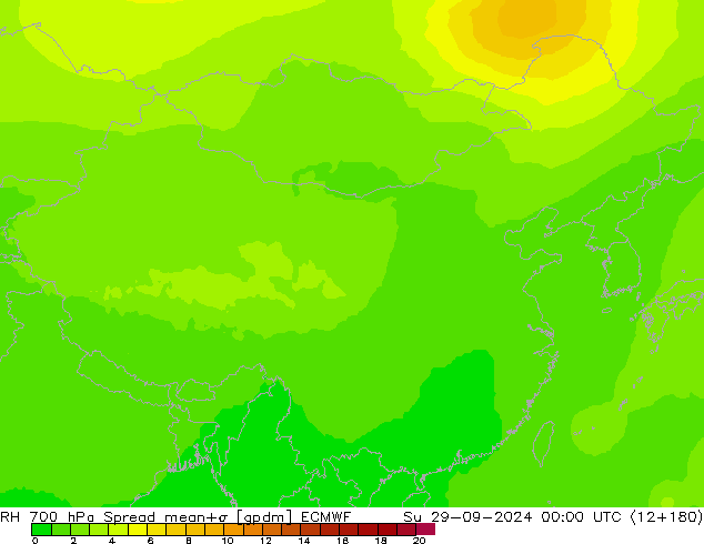 RH 700 hPa Spread ECMWF 星期日 29.09.2024 00 UTC