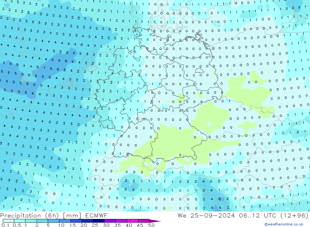 降水量 (6h) ECMWF 星期三 25.09.2024 12 UTC