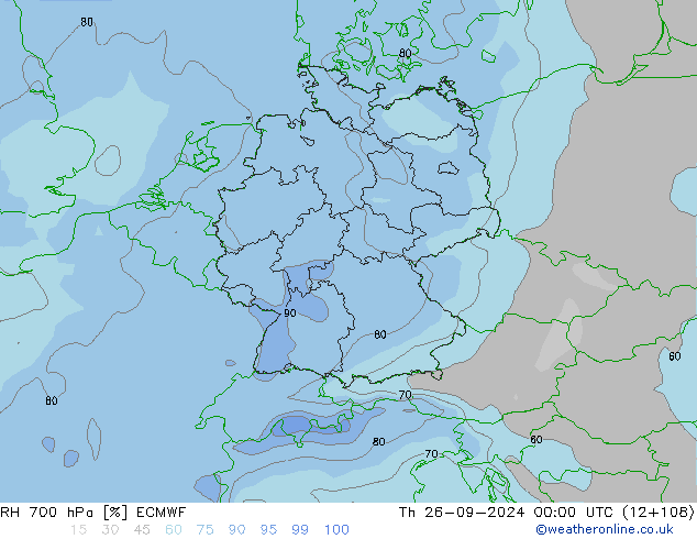 RH 700 hPa ECMWF Th 26.09.2024 00 UTC