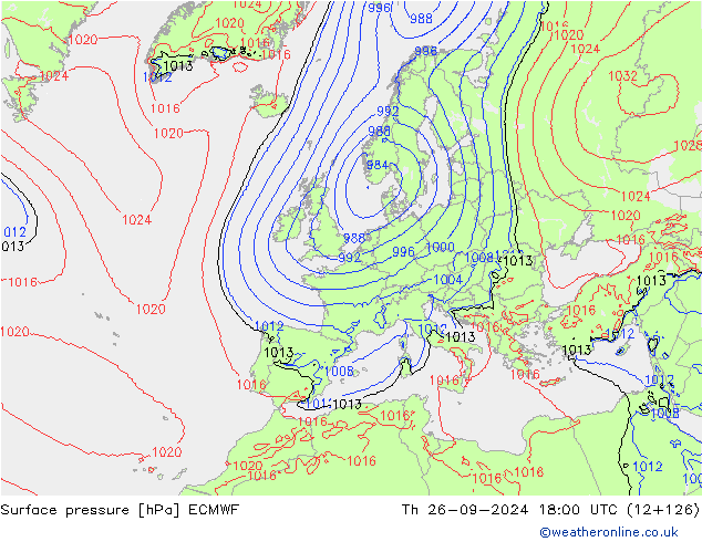 Surface pressure ECMWF Th 26.09.2024 18 UTC