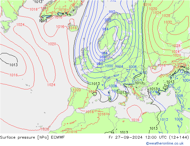 Atmosférický tlak ECMWF Pá 27.09.2024 12 UTC