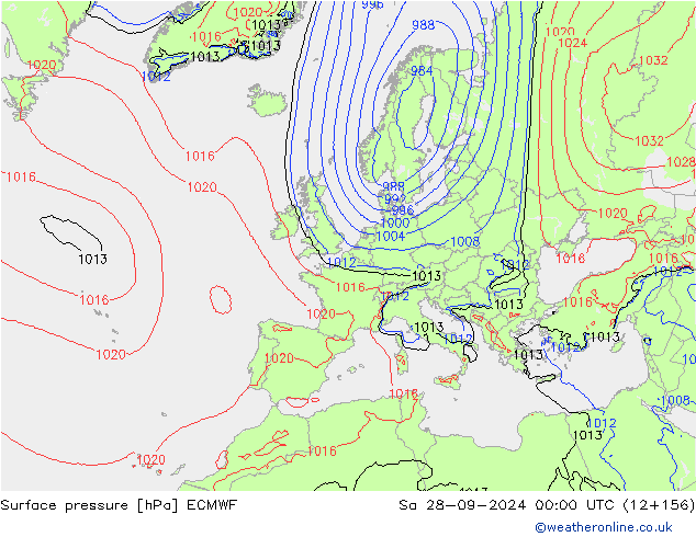 приземное давление ECMWF сб 28.09.2024 00 UTC