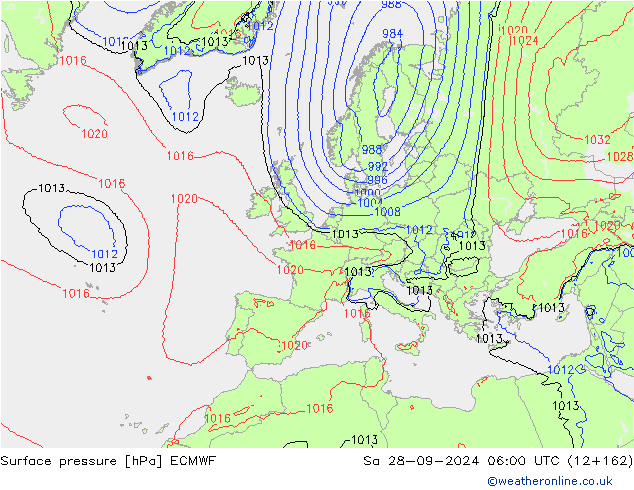 Atmosférický tlak ECMWF So 28.09.2024 06 UTC