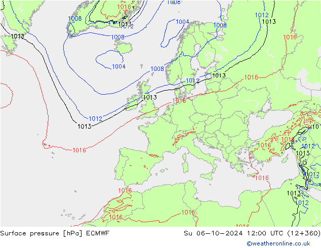 地面气压 ECMWF 星期日 06.10.2024 12 UTC