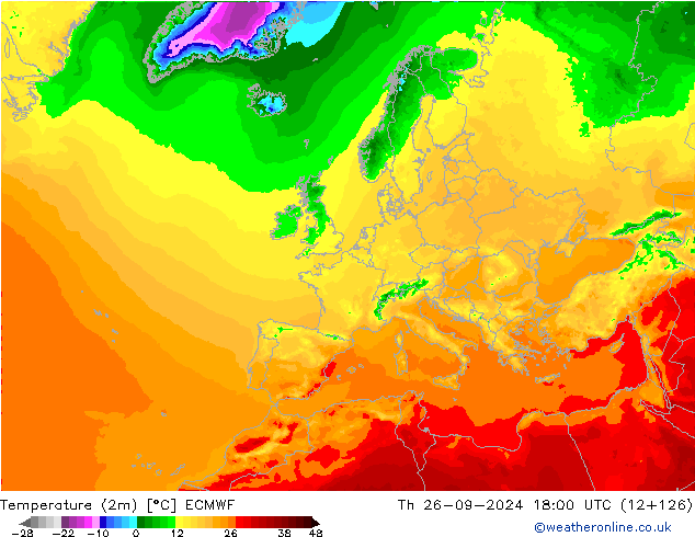 Temperature (2m) ECMWF Čt 26.09.2024 18 UTC