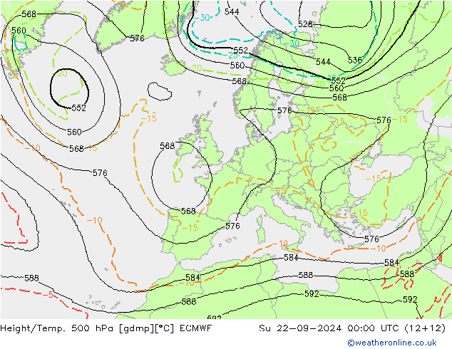 Height/Temp. 500 hPa ECMWF 星期日 22.09.2024 00 UTC